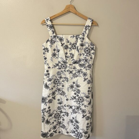 Ann Taylor NWT PETITE FLORAL COTTON LINEN SHEATH DRESS IN WINTER WHITE SZ 4 - Picture 3 of 8